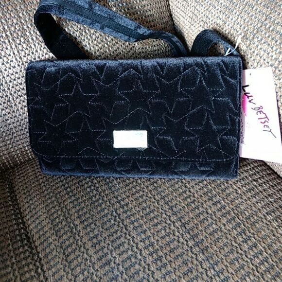 *Sale* Betsey Johnson Black Fuzzy Stars Crossbody bag - Picture 1 of 4